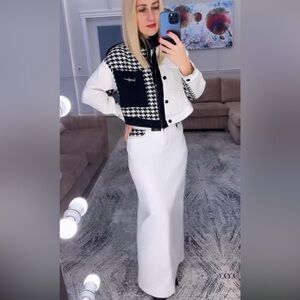 NWT Sassofono White Denim Houndstooth maxi skirt with matching jacket size 12/14